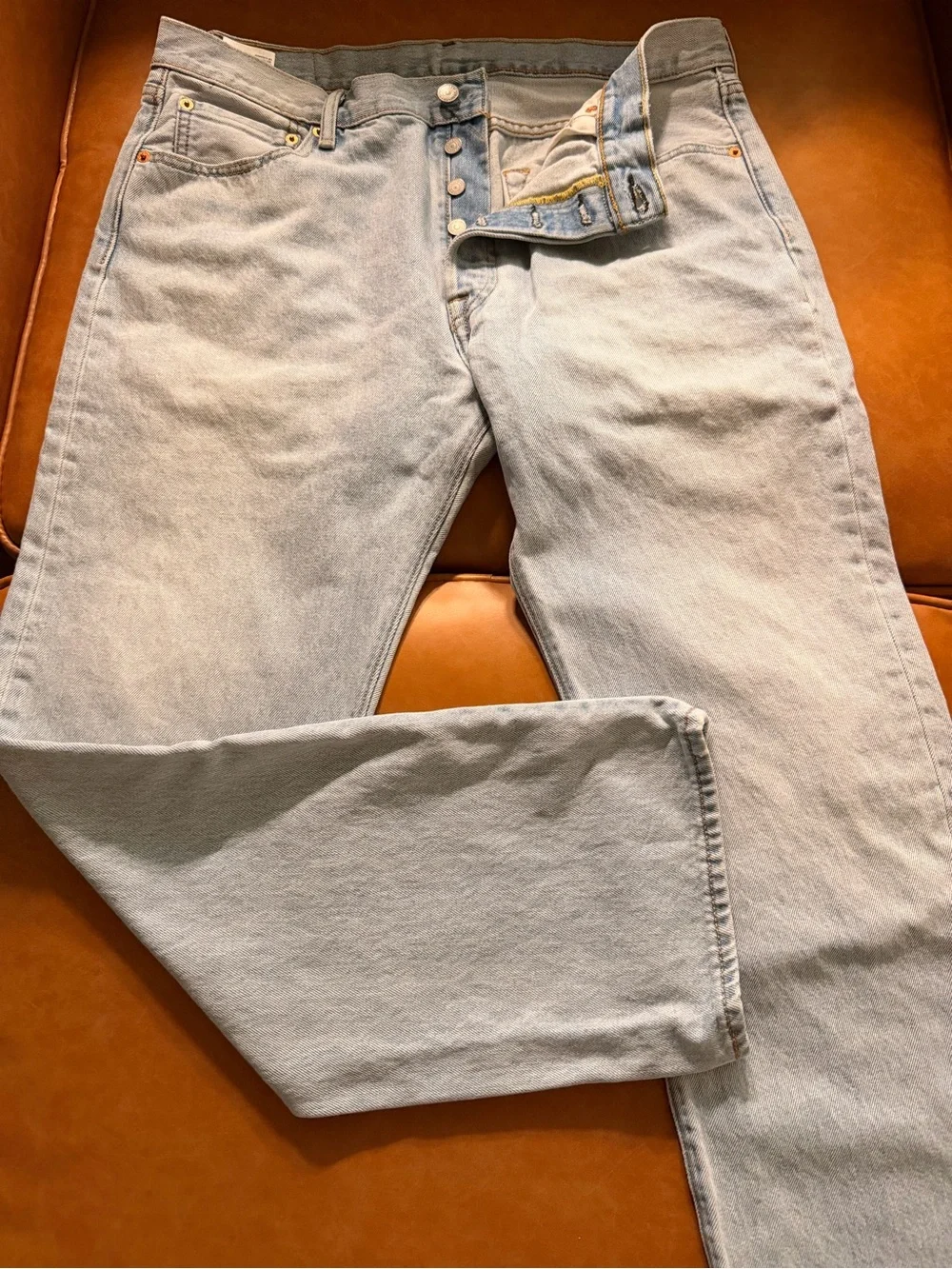 Levi's Men’s Light Wash 501 Straight Jeans - Light Blue Button Fly